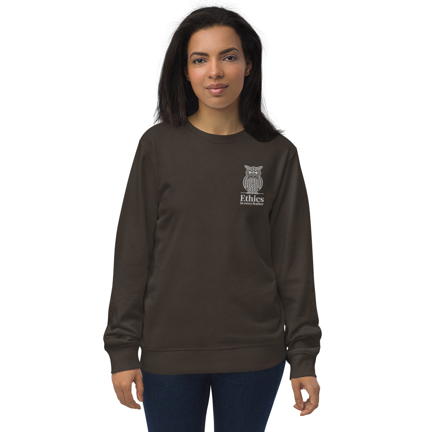 Owl Unisex Organic Sweatshirt – "Ethics in Every Feather" | Sustainable Fashion USA Deep Charcoal Grey Dudeily