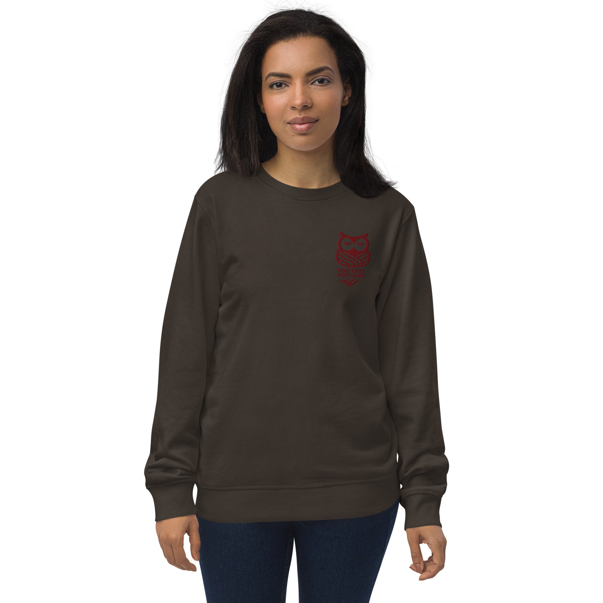 Owl Unisex Organic Sweatshirt: 'Stay Cozy Hoot Loud' in Fall | Sustainable Owl Fashion USA Dudeily
