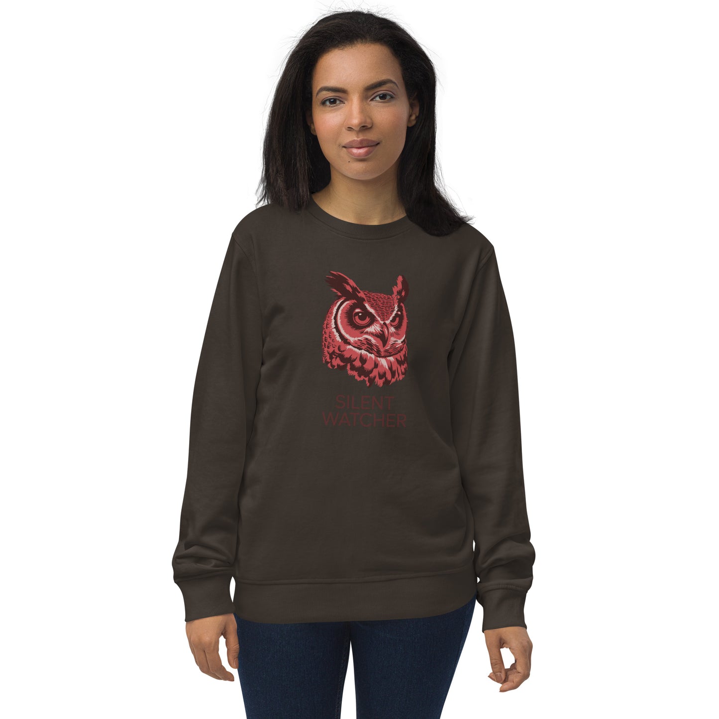 Unisex Organic Sweatshirt: 'Silent Watcher' in Fall | Ethical Owl Clothing USA Deep Charcoal Grey Dudeily