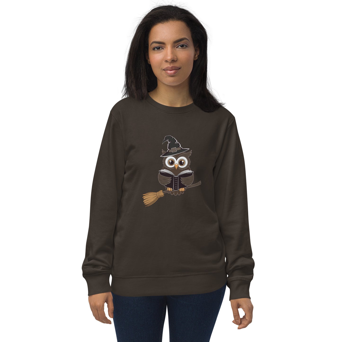 Unisex Organic Sweatshirt: Halloween Owl Cozy Eco-Friendly Style USA Deep Charcoal Grey Dudeily