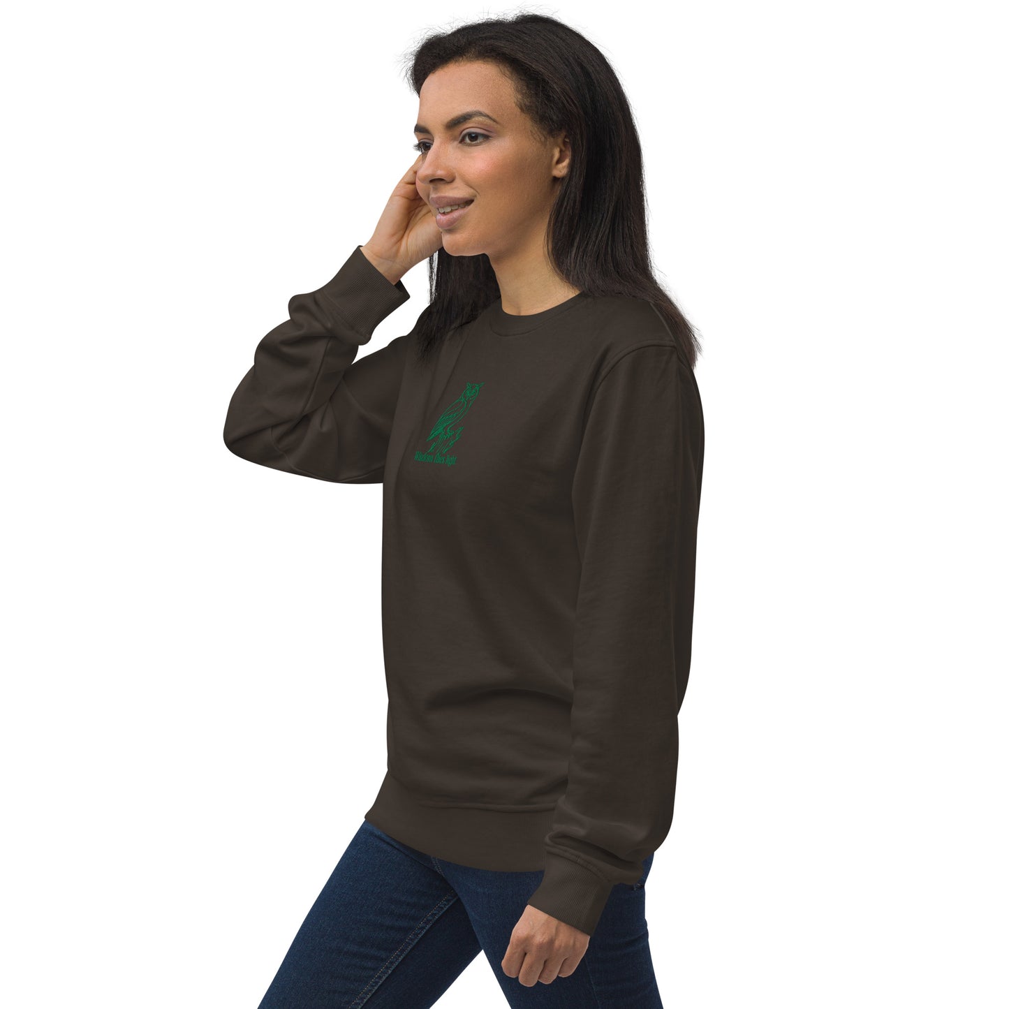Owl Unisex Organic Sweatshirt: 'Wisdom Flies Light' in Fall | Sustainable Fashion USA Dudeily