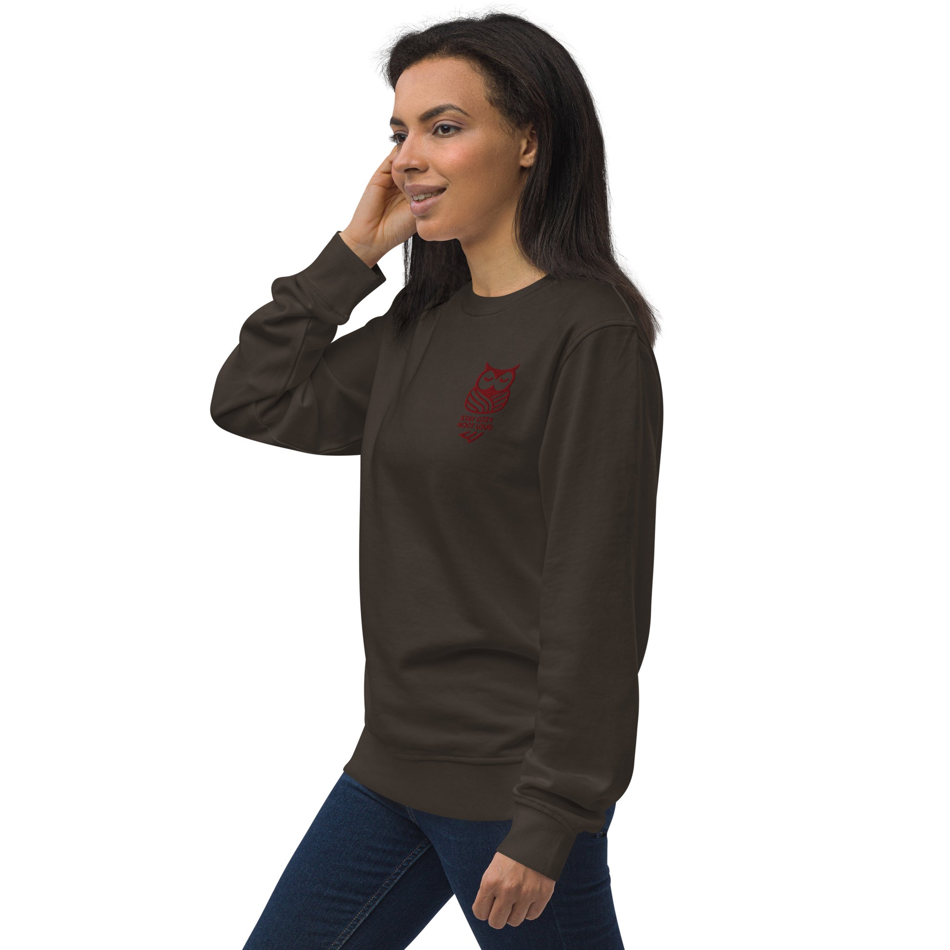 Owl Unisex Organic Sweatshirt: 'Stay Cozy Hoot Loud' in Fall | Sustainable Owl Fashion USA Dudeily