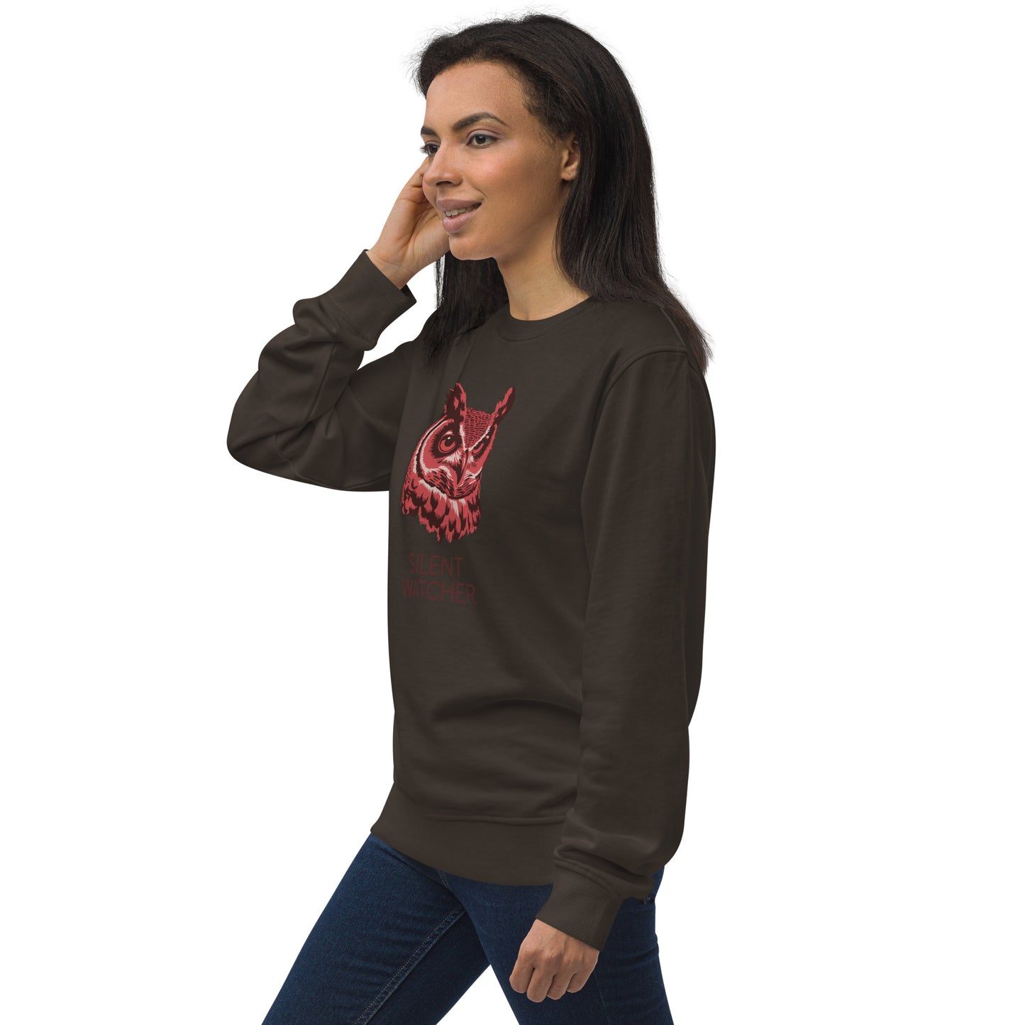 Unisex Organic Sweatshirt: 'Silent Watcher' in Fall | Ethical Owl Clothing USA Dudeily