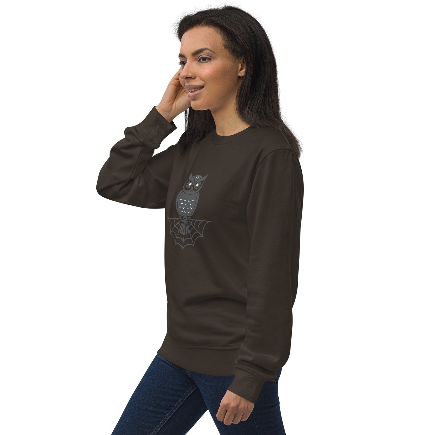 Unisex Organic Sweatshirt: Halloween Owl Spooky Sustainable Style | Eco-Friendly USA Dudeily
