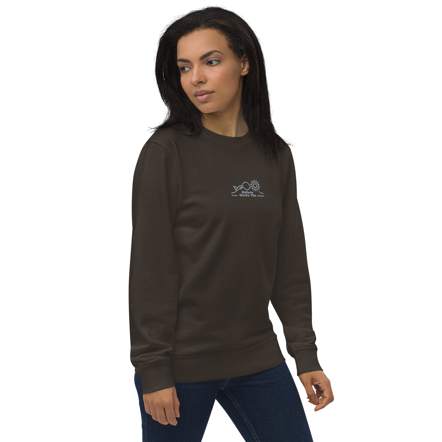 Unisex Organic Sweatshirt: Nature Works Too | Owl Embroidered Sustainable Fashion USA Dudeily