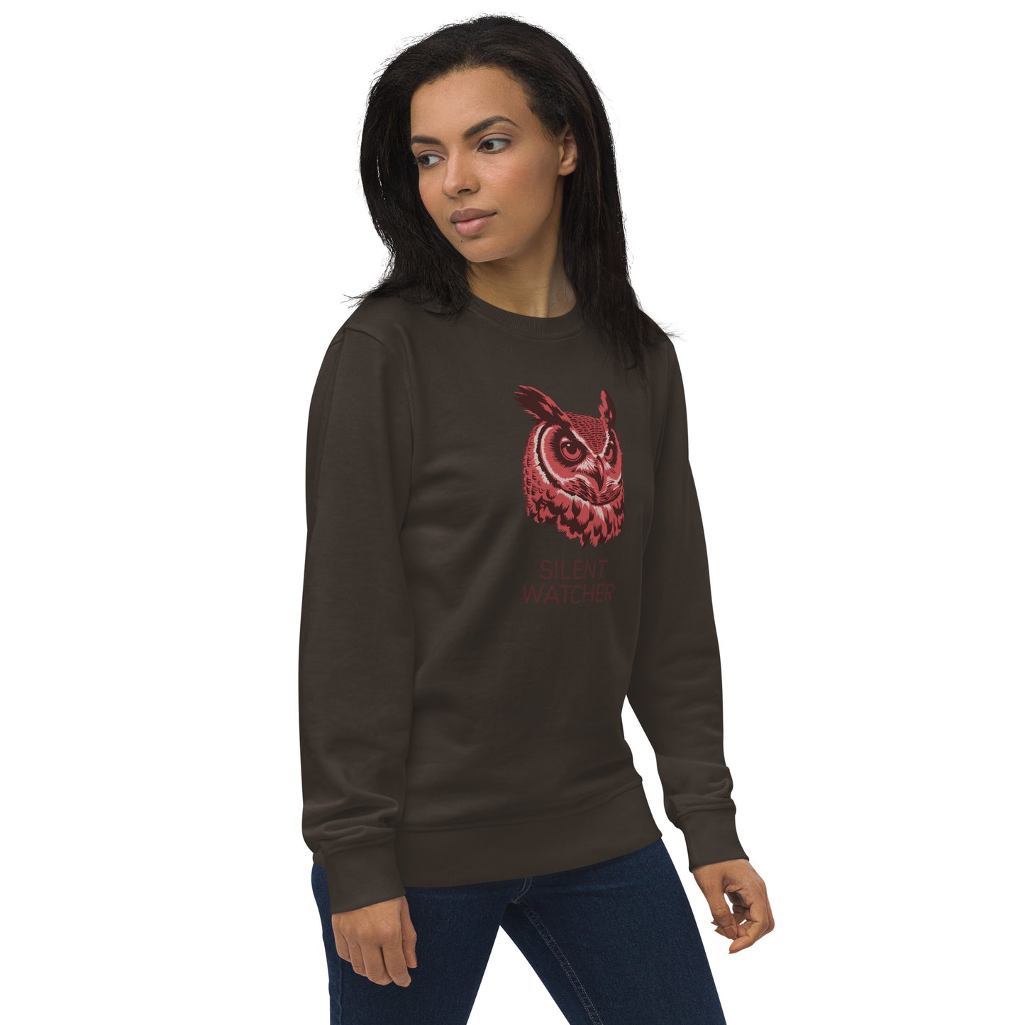 Unisex Organic Sweatshirt: 'Silent Watcher' in Fall | Ethical Owl Clothing USA Dudeily