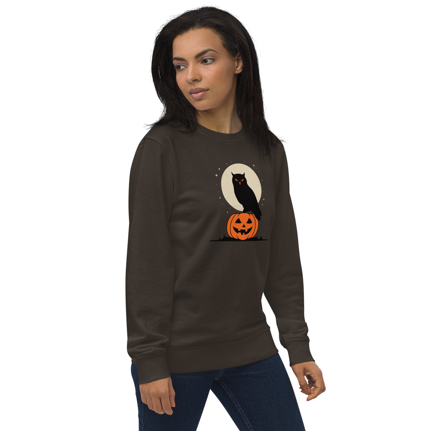 Unisex Organic Sweatshirt: Halloween Owl Cozy Eco-Friendly Style USA Dudeily