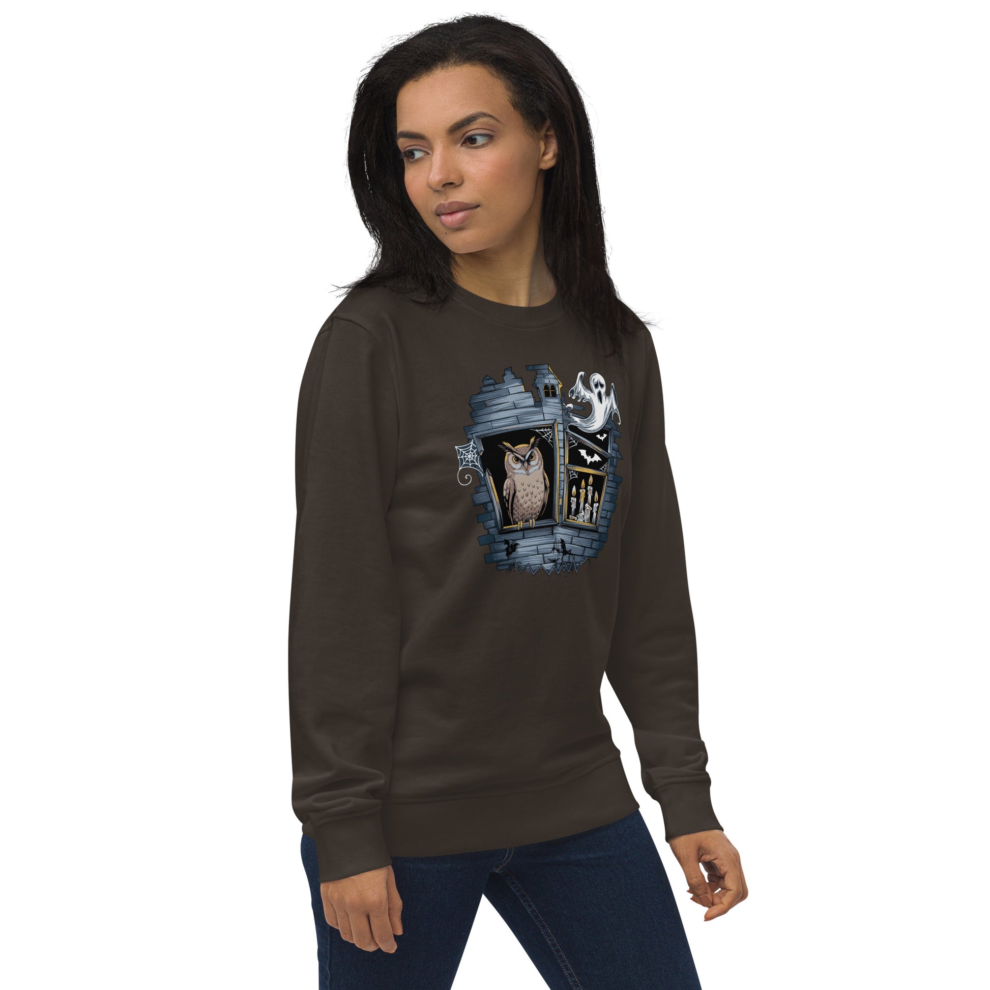 Unisex Organic Sweatshirt: Halloween Owl Cozy Eco-Friendly Style USA Dudeily