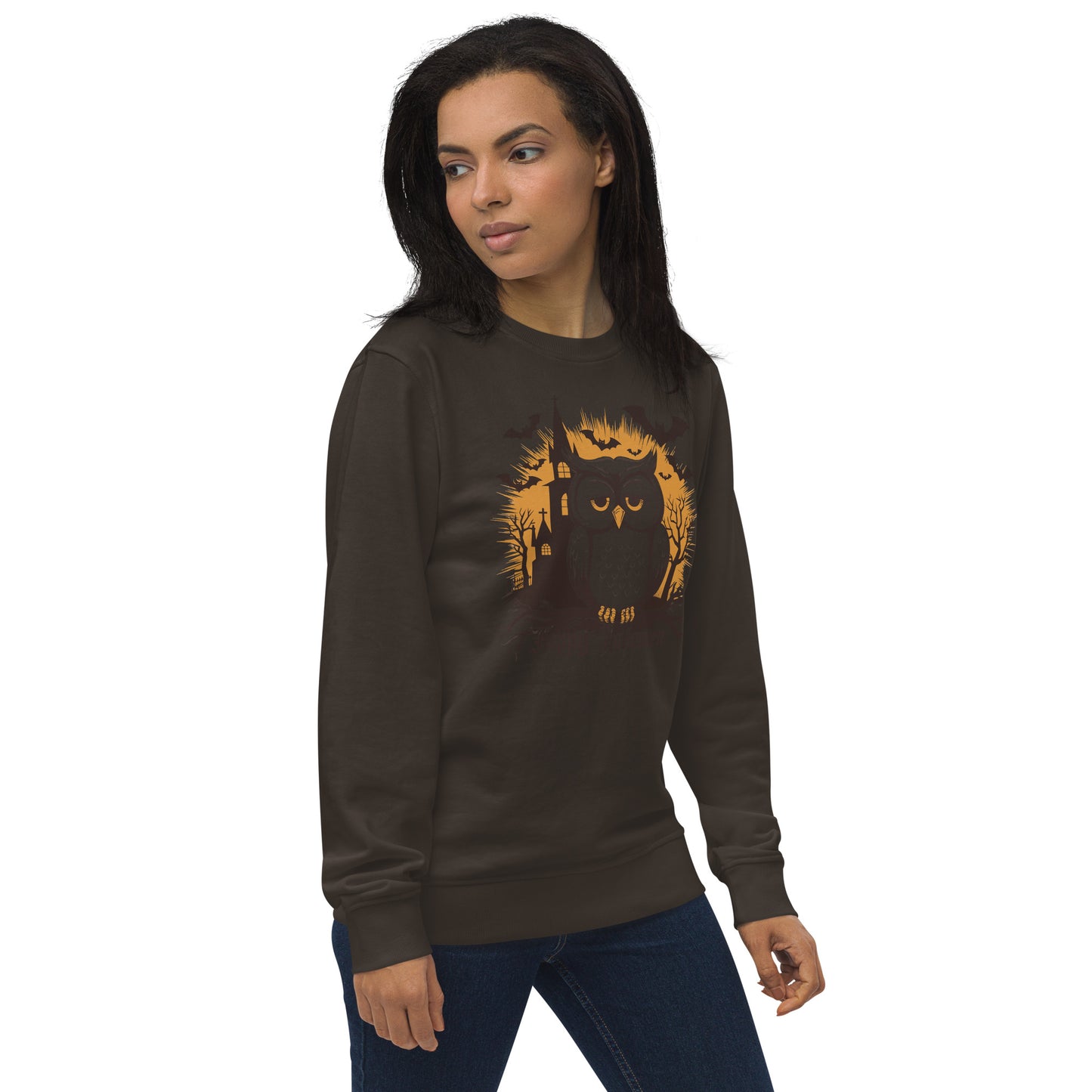 Unisex Organic Sweatshirt: Halloween Owl Cozy Eco-Friendly Style USA Dudeily