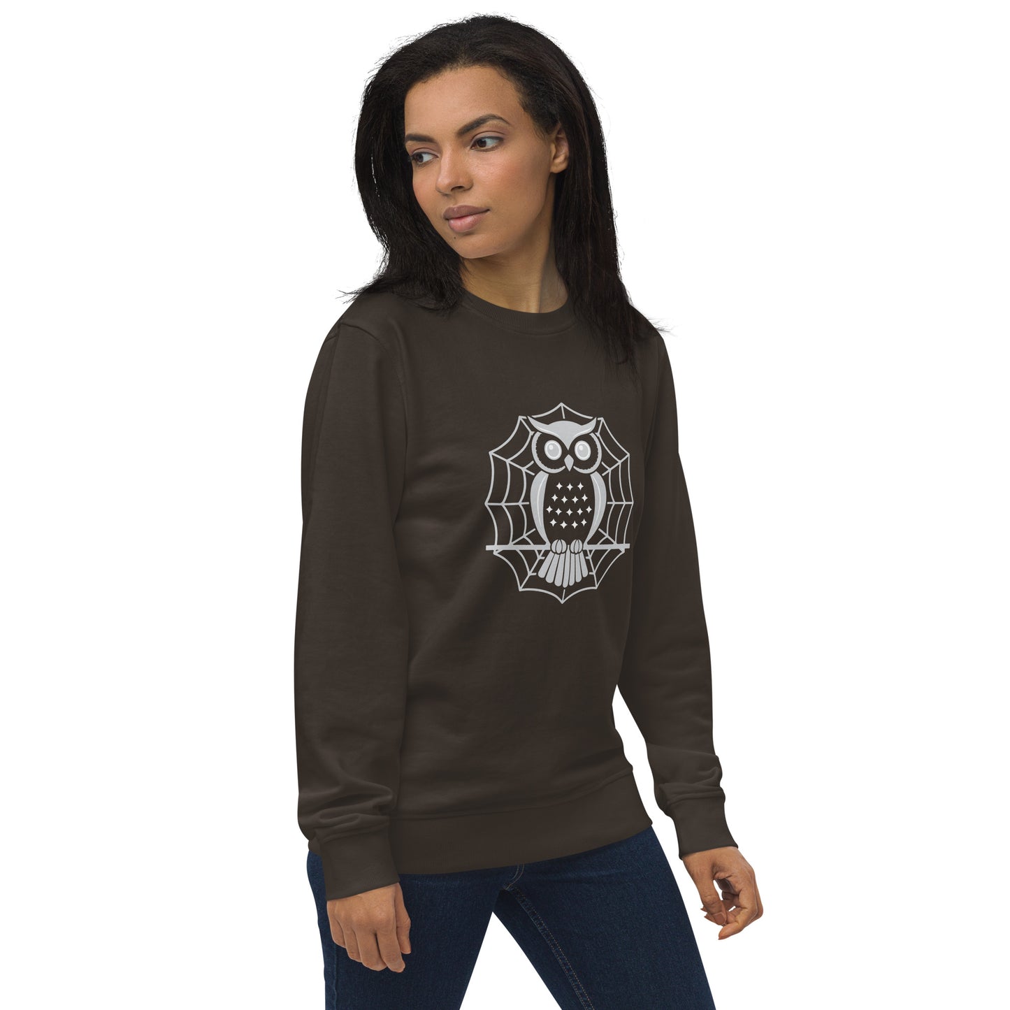 Unisex Organic Sweatshirt: Halloween Owl Cozy Sustainable Style USA Deep Charcoal Grey Dudeily