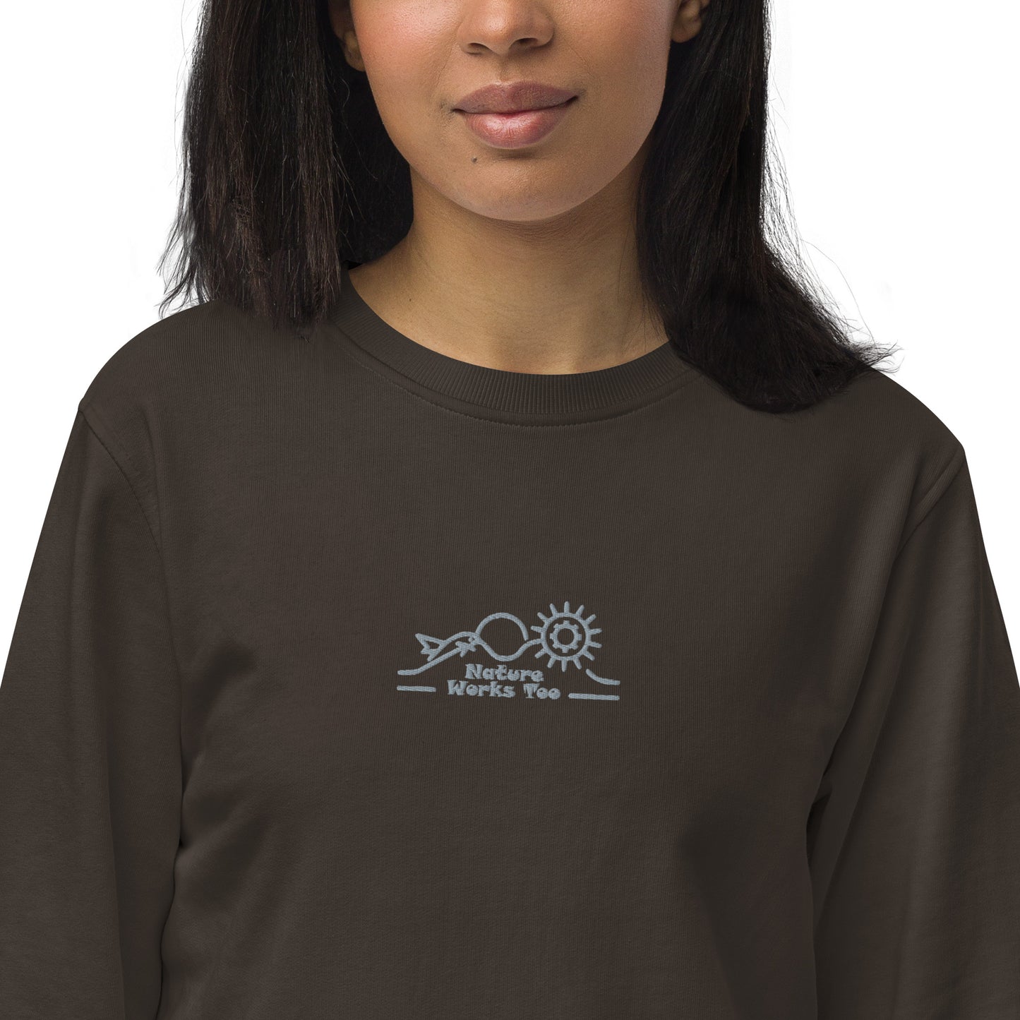 Unisex Organic Sweatshirt: Nature Works Too | Owl Embroidered Sustainable Fashion USA Dudeily