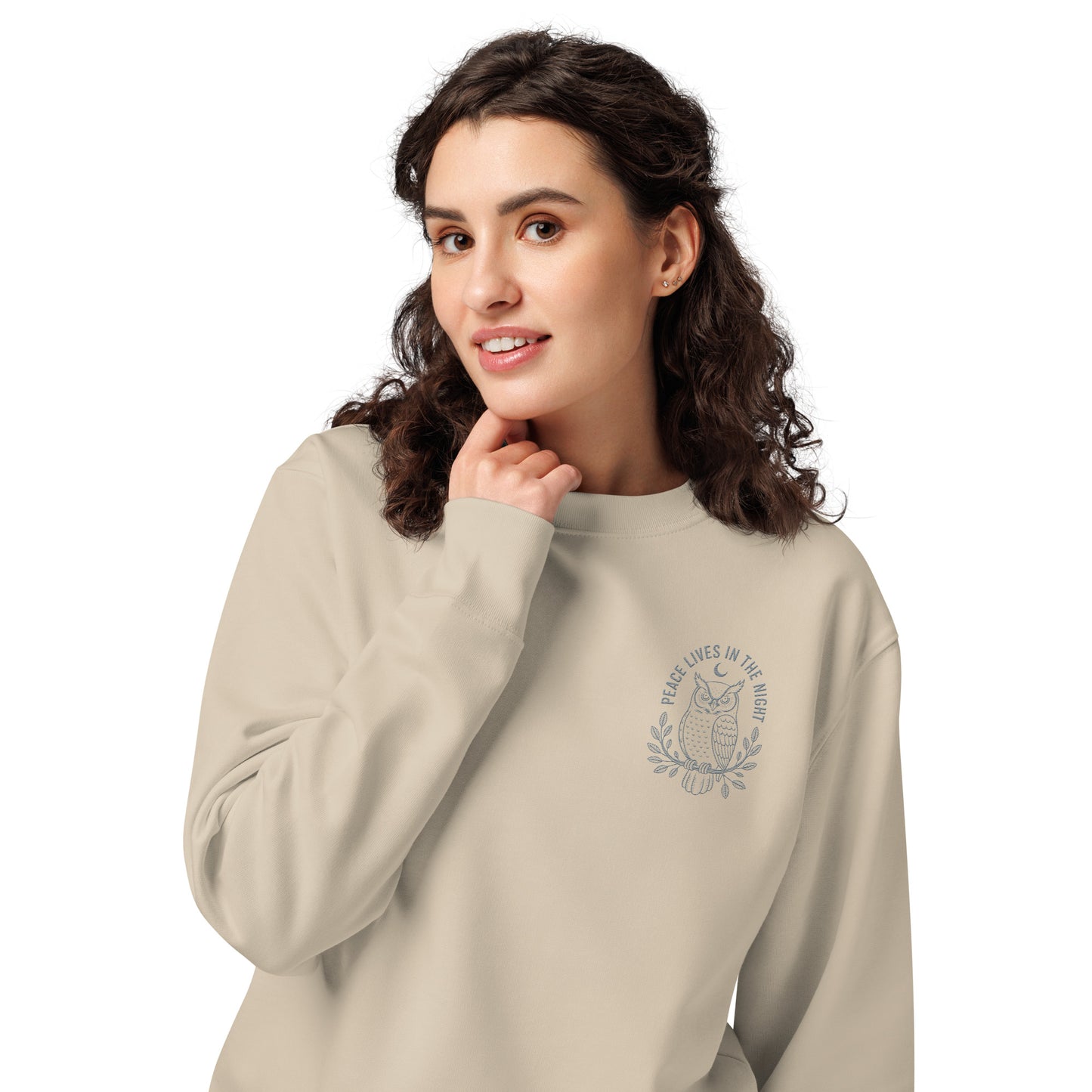 Owl Unisex Organic Sweatshirt-'Peace Lives in the Night' in Fall | Sustainable Fashion USA Dudeily