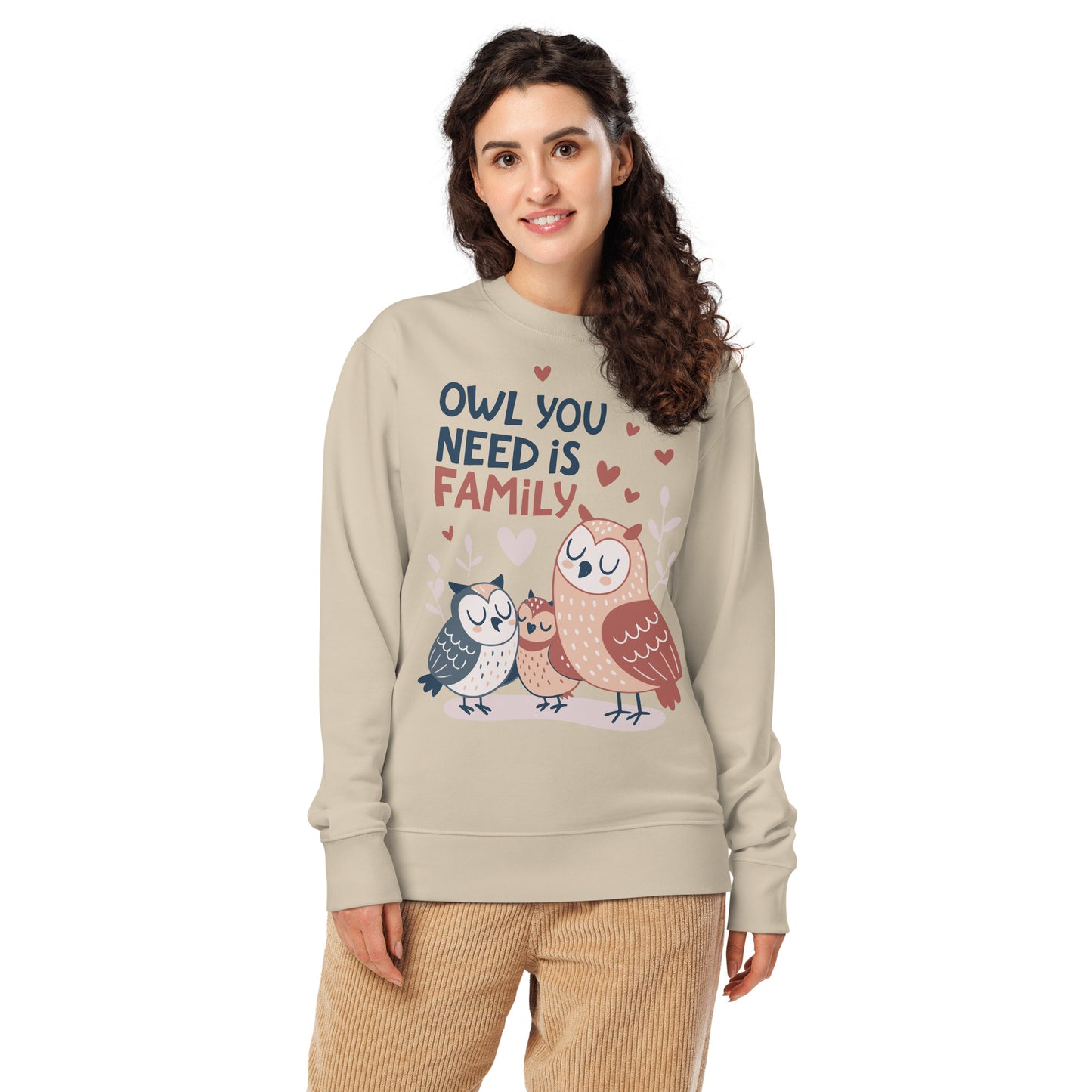 Unisex Organic Sweatshirt – OwlNest Sustainable Fashion for Cozy Family Day Vibes Desert Dust Dudeily