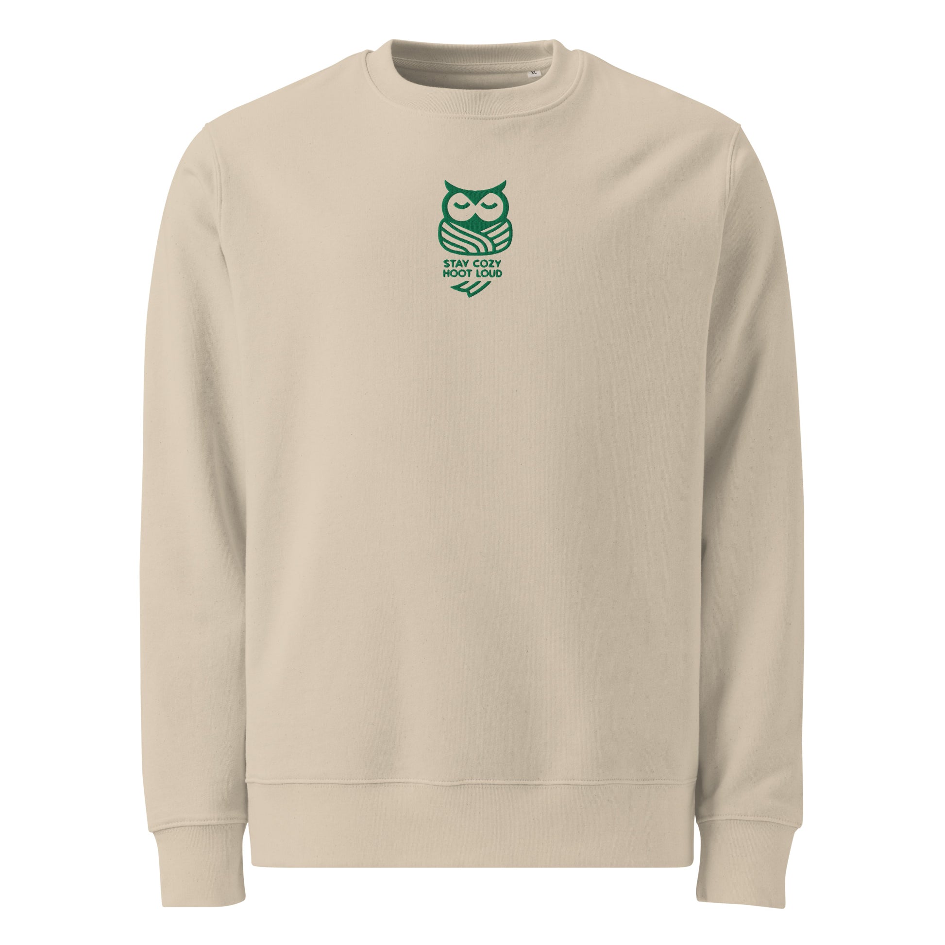 Unisex Organic Sweatshirt: "Stay Cozy Hoot Loud" in Fall | Sustainable Owl Fashion USA Dudeily