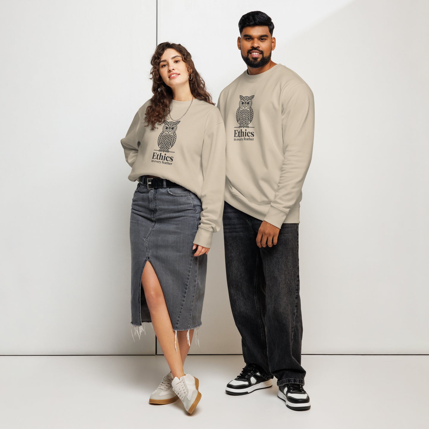 Unisex Organic Sweatshirt: 'Ethics in Every Feather' for Fall | Eco-Friendly Owl Apparel USA Dudeily