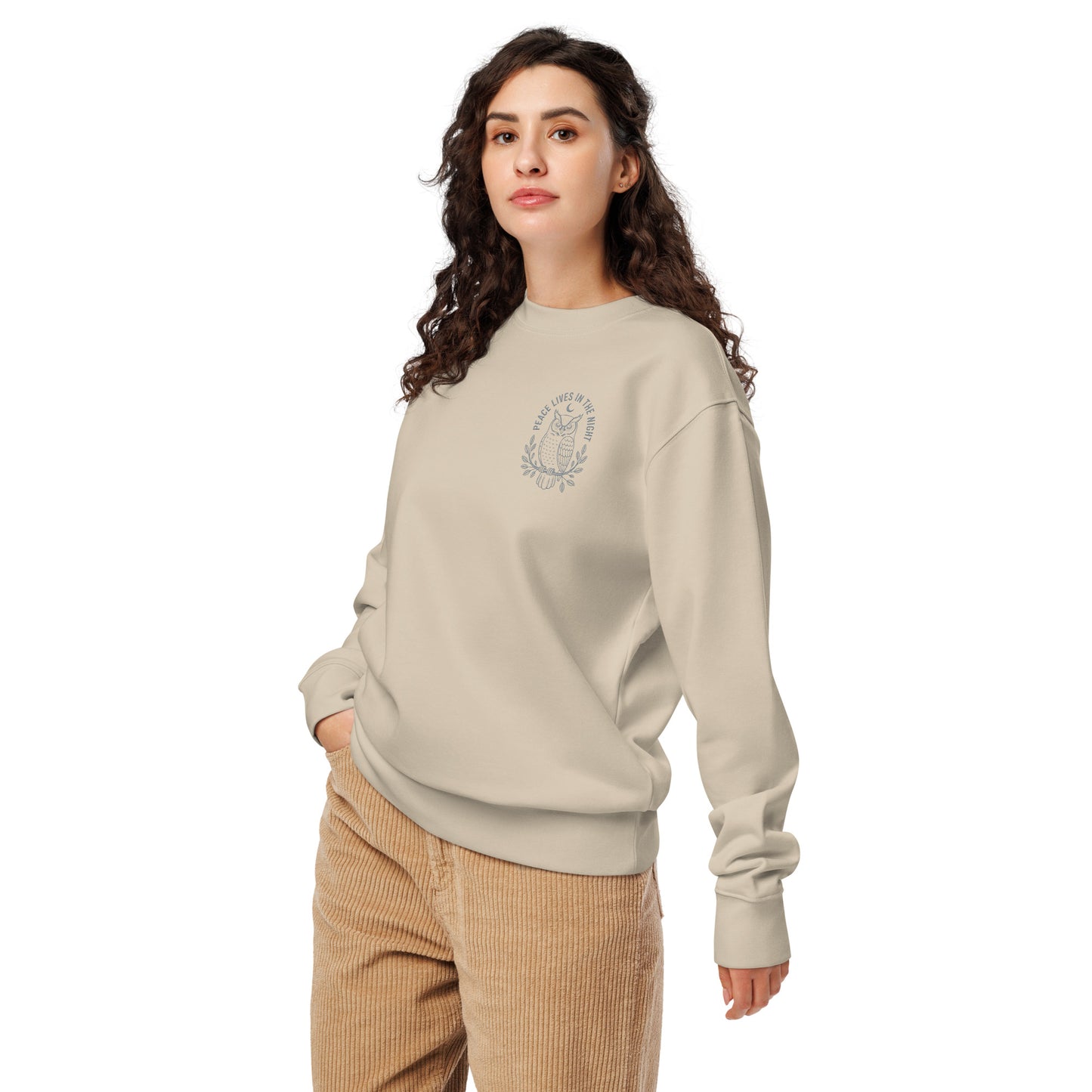 Owl Unisex Organic Sweatshirt-'Peace Lives in the Night' in Fall | Sustainable Fashion USA Dudeily