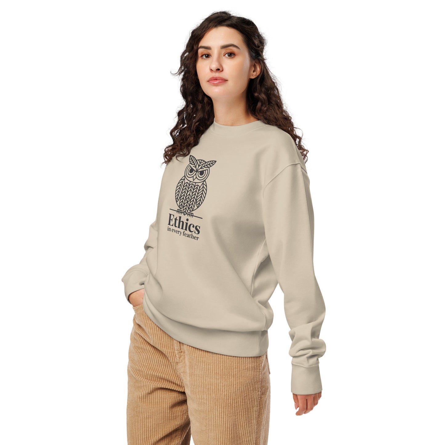 Unisex Organic Sweatshirt: 'Ethics in Every Feather' for Fall | Eco-Friendly Owl Apparel USA Dudeily