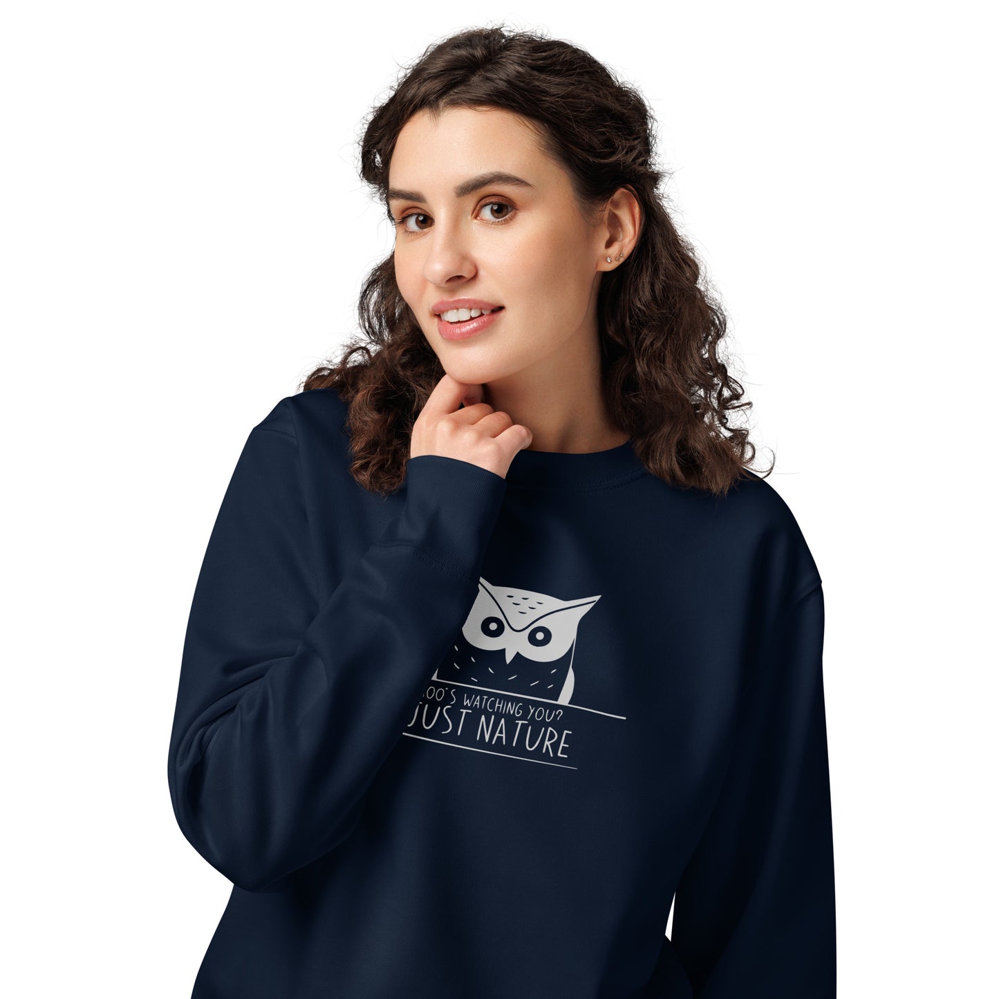 Unisex Organic Sweatshirt: 'Stay Cozy Hoot Loud' in Fall | Sustainable Owl Fashion USA French Navy Dudeily