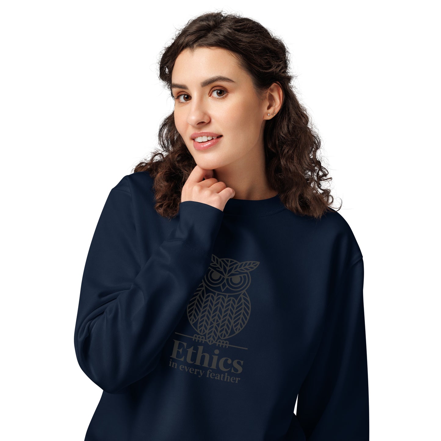 Unisex Organic Sweatshirt: 'Ethics in Every Feather' for Fall | Eco-Friendly Owl Apparel USA Dudeily