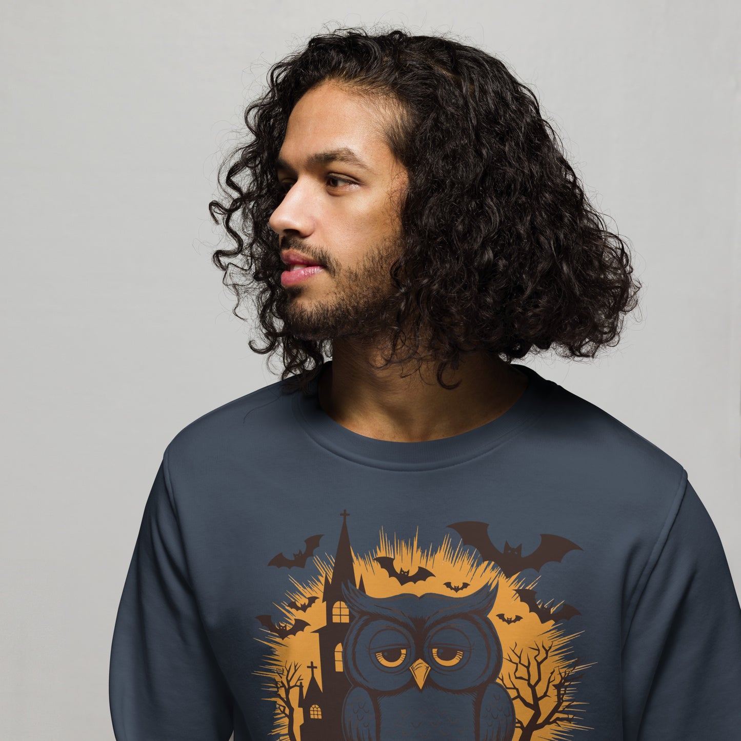 Unisex Organic Sweatshirt: Halloween Owl Cozy Eco-Friendly Style USA Dudeily