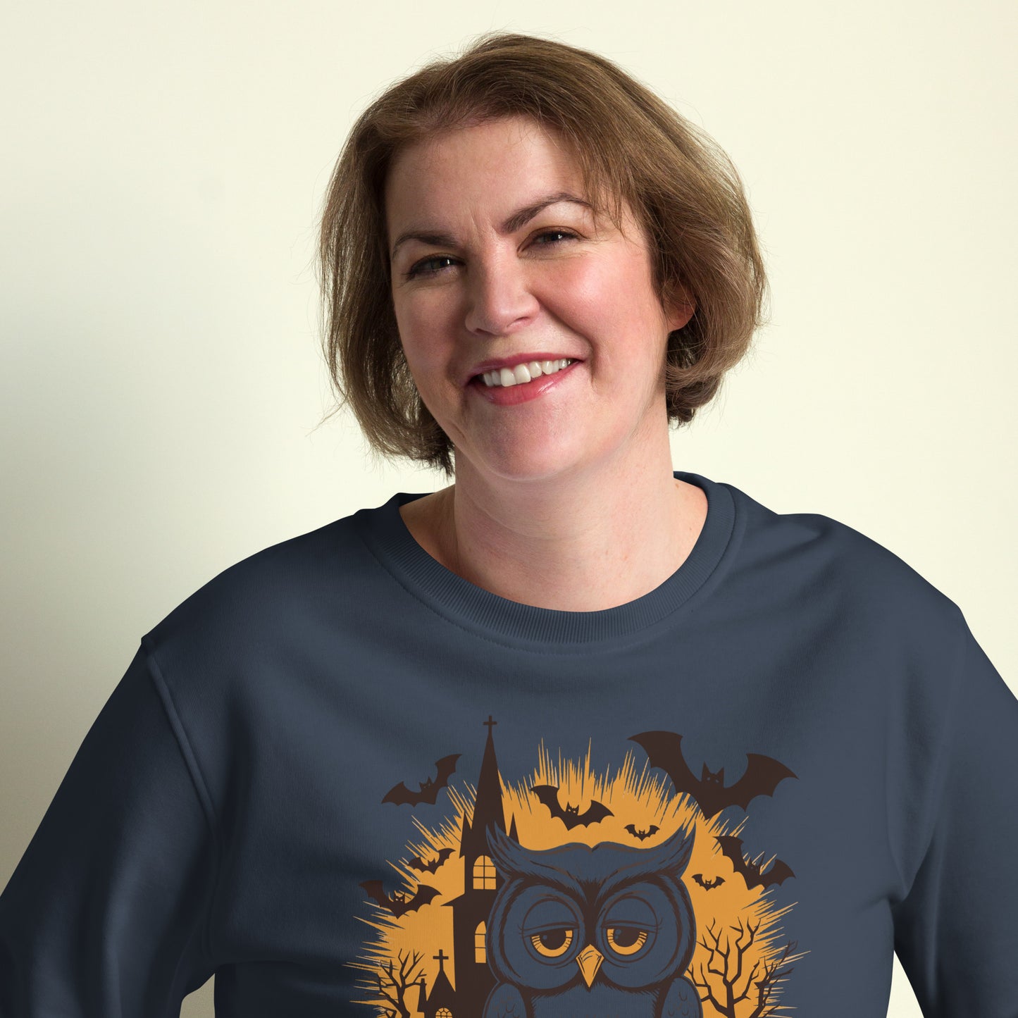 Unisex Organic Sweatshirt: Halloween Owl Cozy Eco-Friendly Style USA Dudeily