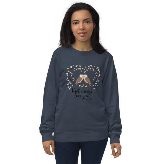 Owl-Themed Unisex Organic Sweatshirt | Sustainable & Cozy Fashion French Navy Dudeily