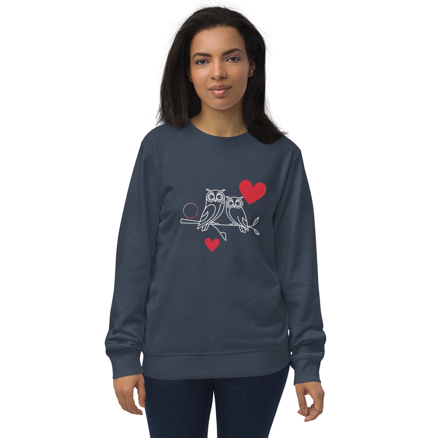 Owl-Themed Unisex Organic Sweatshirt | Sustainable & Cozy Apparel French Navy Dudeily