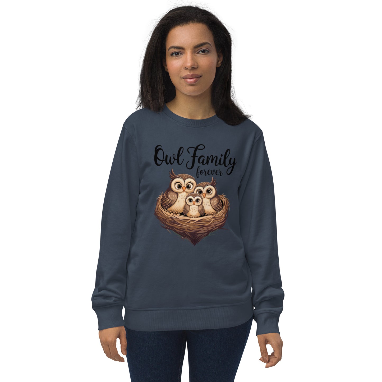 Owl-Themed Unisex Organic Sweatshirt | Eco-Friendly & Stylish French Navy Dudeily
