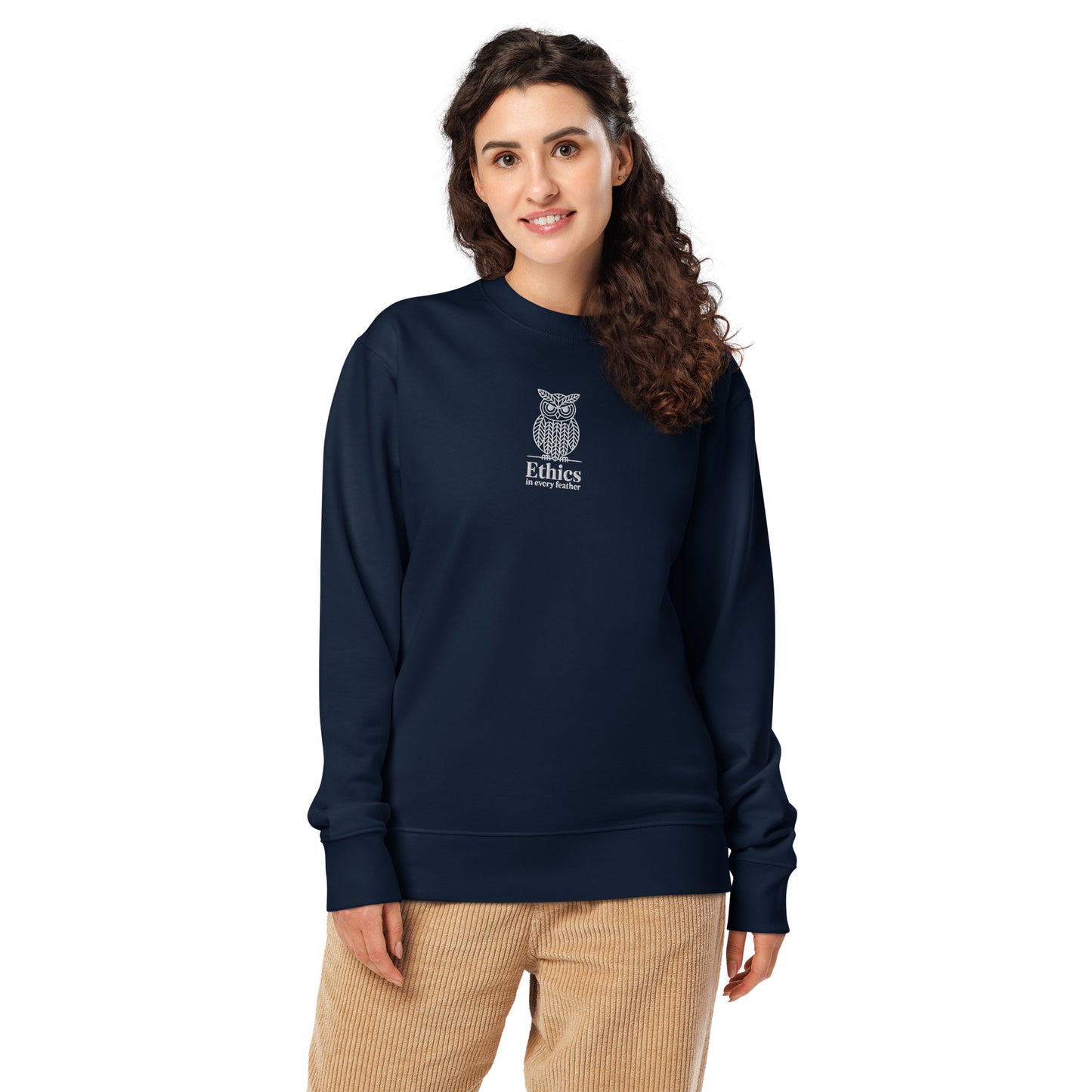 Owl Unisex Organic Sweatshirt – "Ethics in Every Feather" | Sustainable Fashion USA French Navy Dudeily