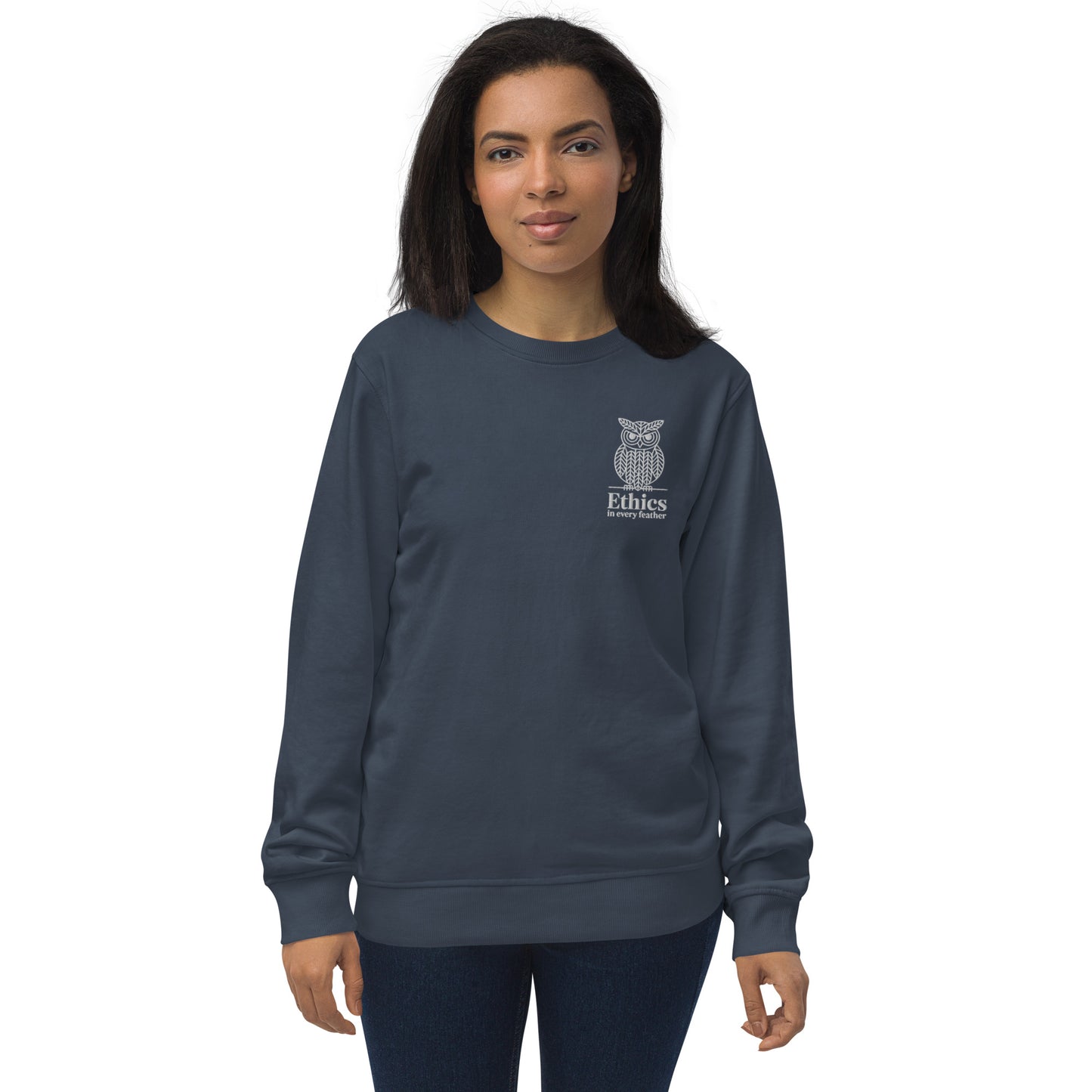 Owl Unisex Organic Sweatshirt – "Ethics in Every Feather" | Sustainable Fashion USA French Navy Dudeily
