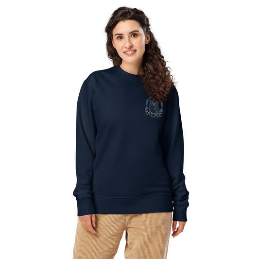 Owl Unisex Organic Sweatshirt-'Peace Lives in the Night' in Fall | Sustainable Fashion USA French Navy Dudeily