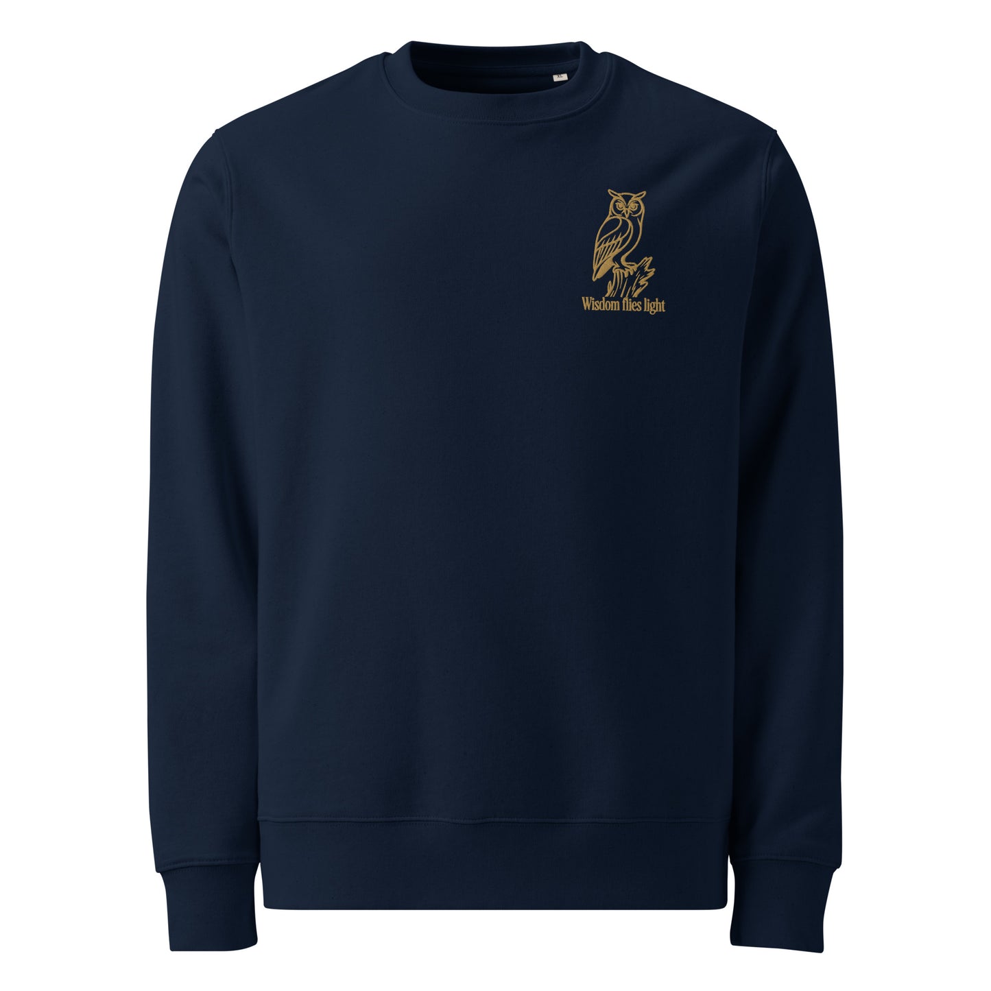 Owl Unisex Organic Sweatshirt: 'Wisdom Flies Light' in Fall | Sustainable Fashion USA Dudeily