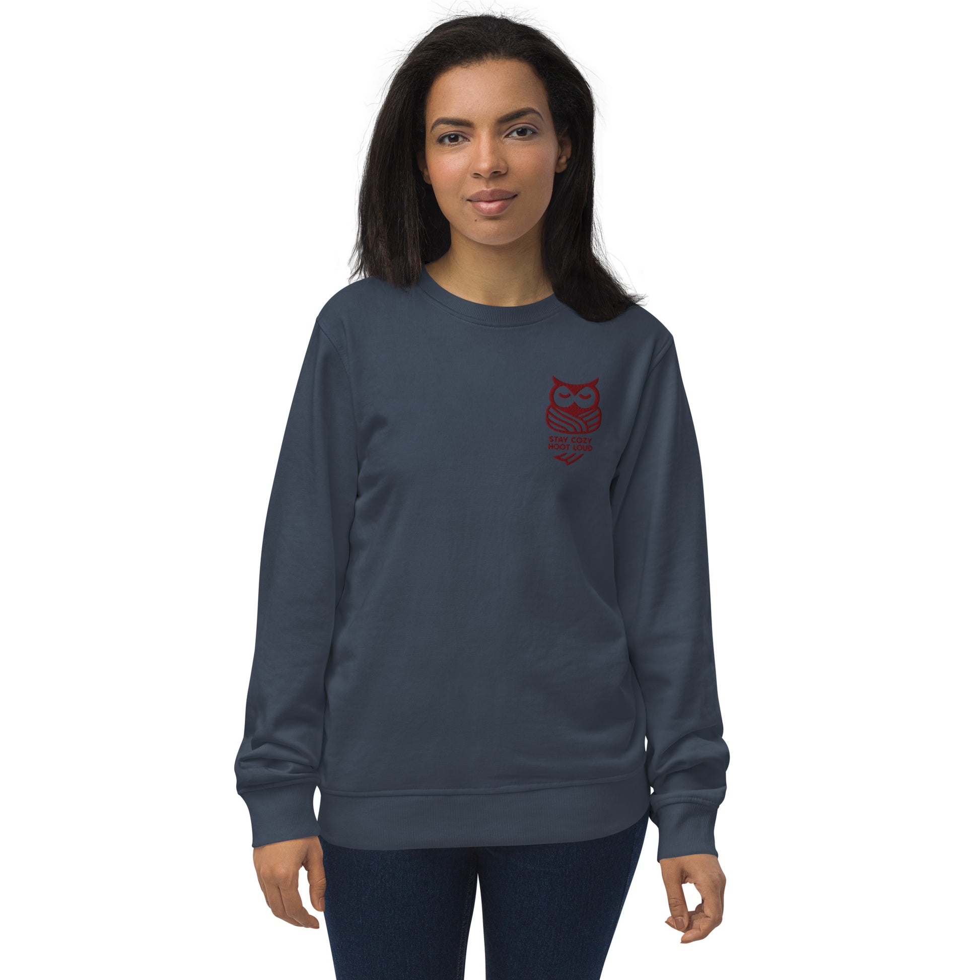 Owl Unisex Organic Sweatshirt: 'Stay Cozy Hoot Loud' in Fall | Sustainable Owl Fashion USA Dudeily