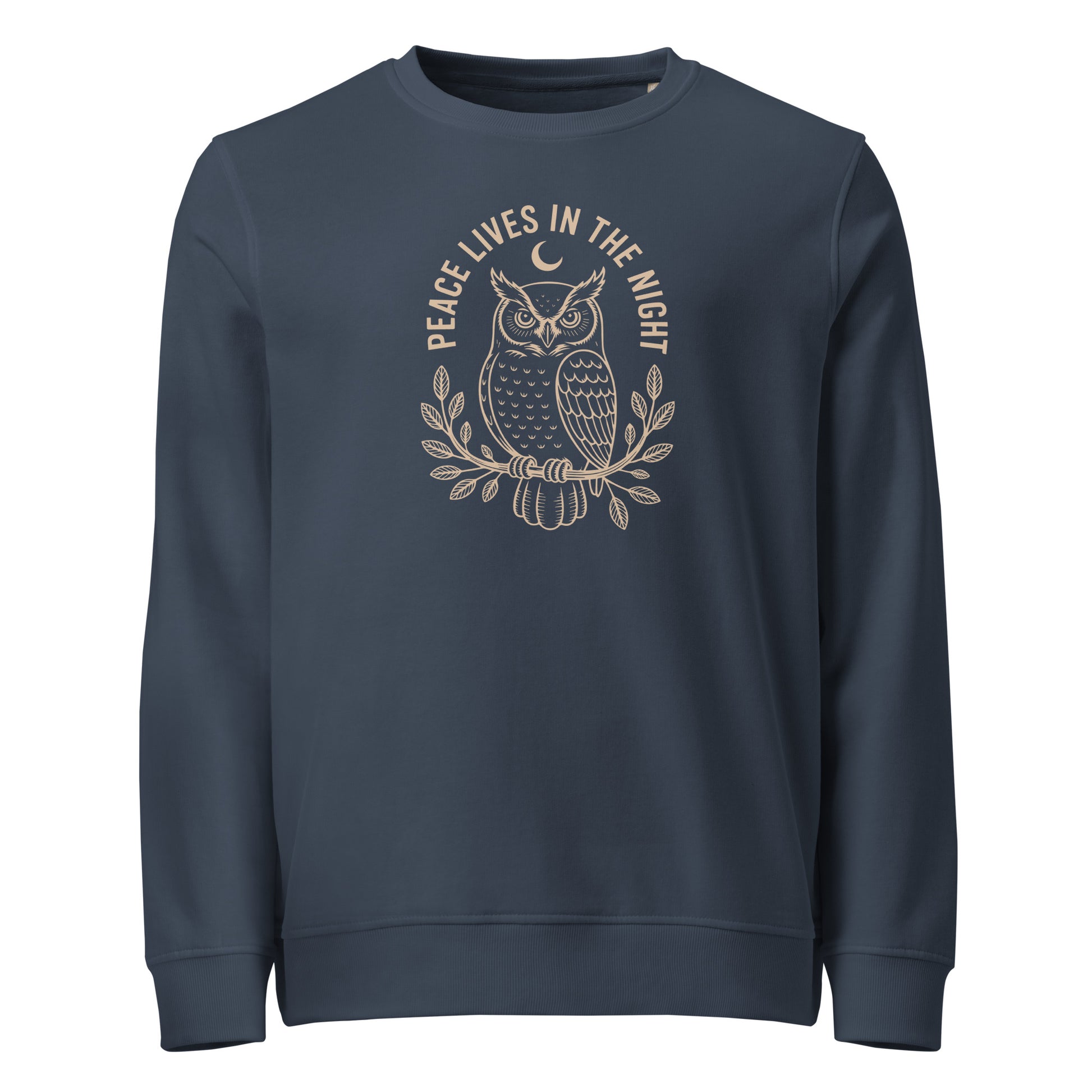 Unisex Organic Sweatshirt: 'Peace in the Night' in Fall | Sustainable Owl Fashion USA Dudeily