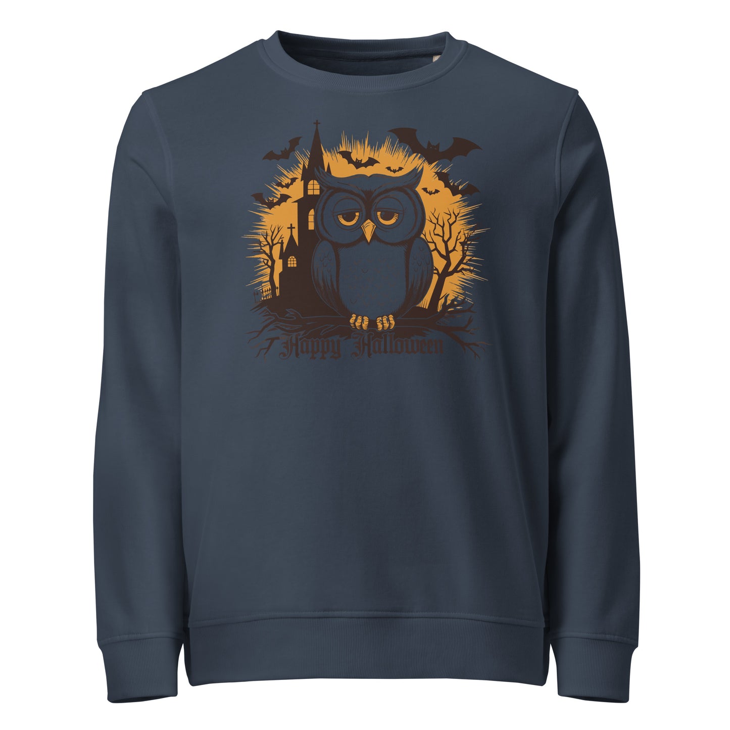Unisex Organic Sweatshirt: Halloween Owl Cozy Eco-Friendly Style USA Dudeily