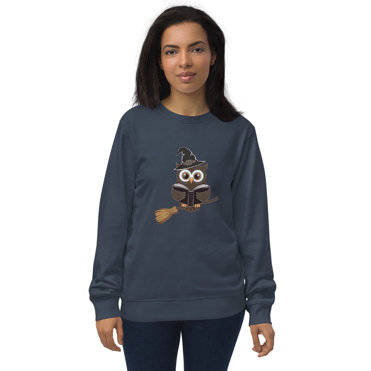 Unisex Organic Sweatshirt: Halloween Owl Cozy Eco-Friendly Style USA French Navy Dudeily