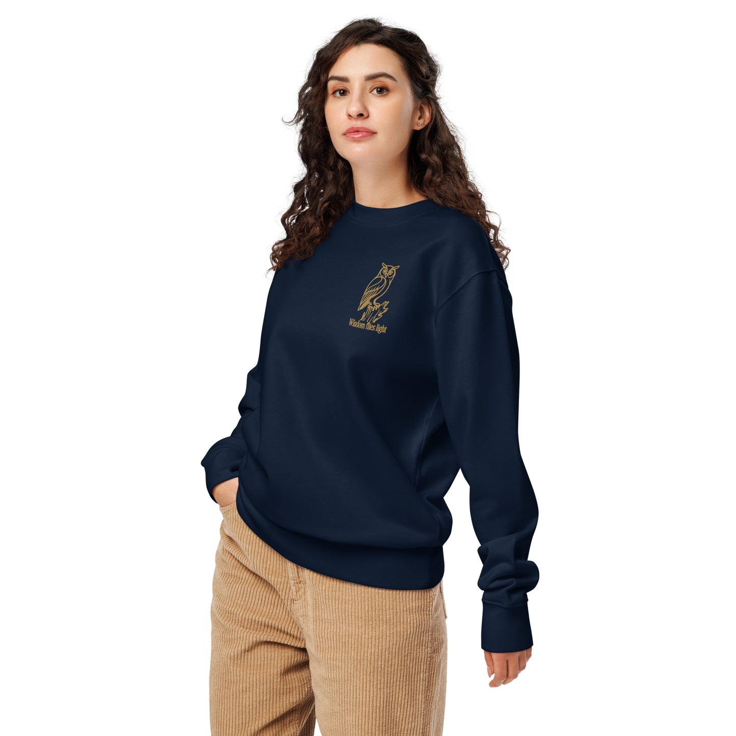 Owl Unisex Organic Sweatshirt: 'Wisdom Flies Light' in Fall | Sustainable Fashion USA Dudeily