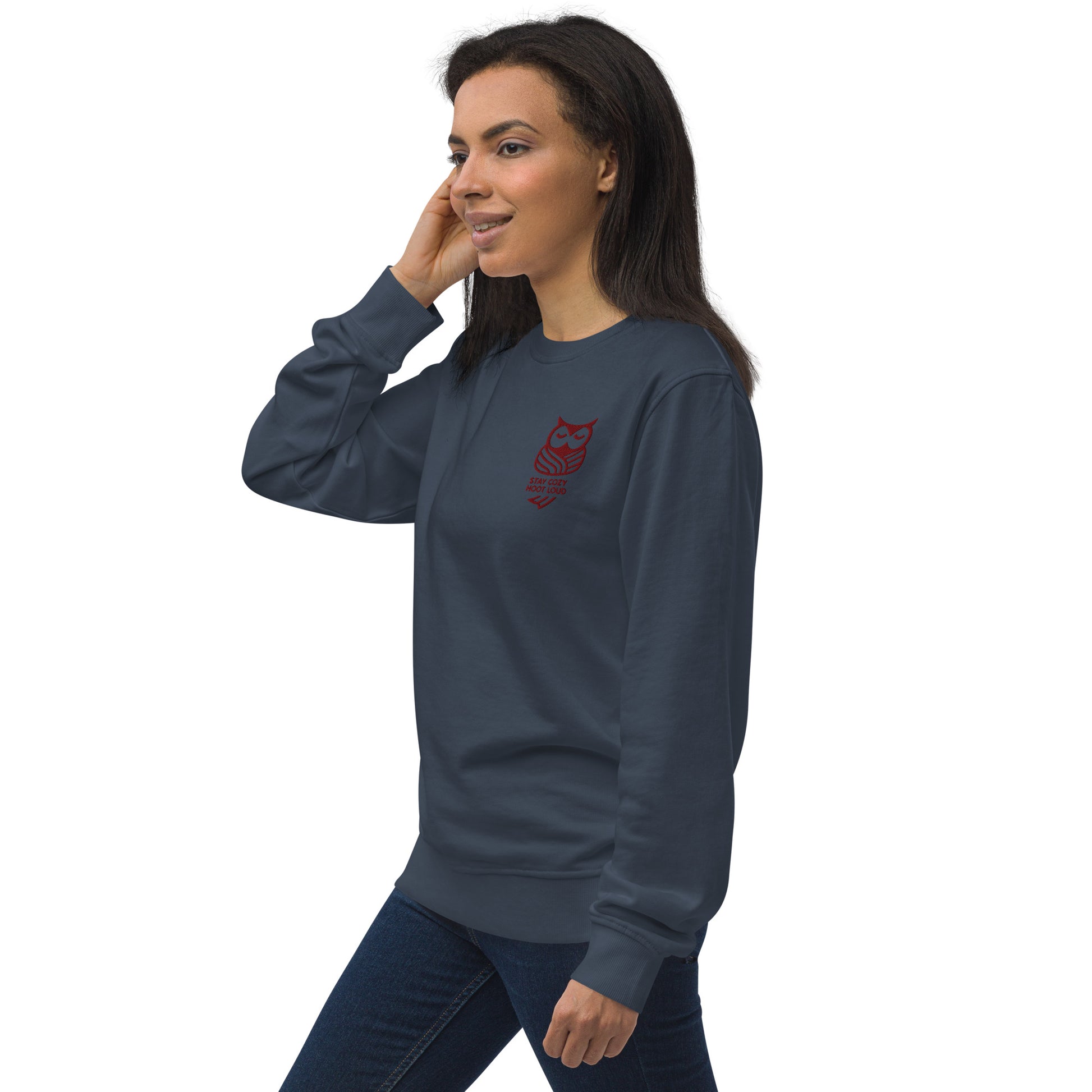 Owl Unisex Organic Sweatshirt: 'Stay Cozy Hoot Loud' in Fall | Sustainable Owl Fashion USA Dudeily