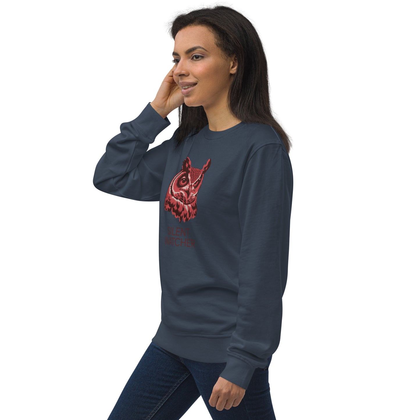 Unisex Organic Sweatshirt: 'Silent Watcher' in Fall | Ethical Owl Clothing USA Dudeily
