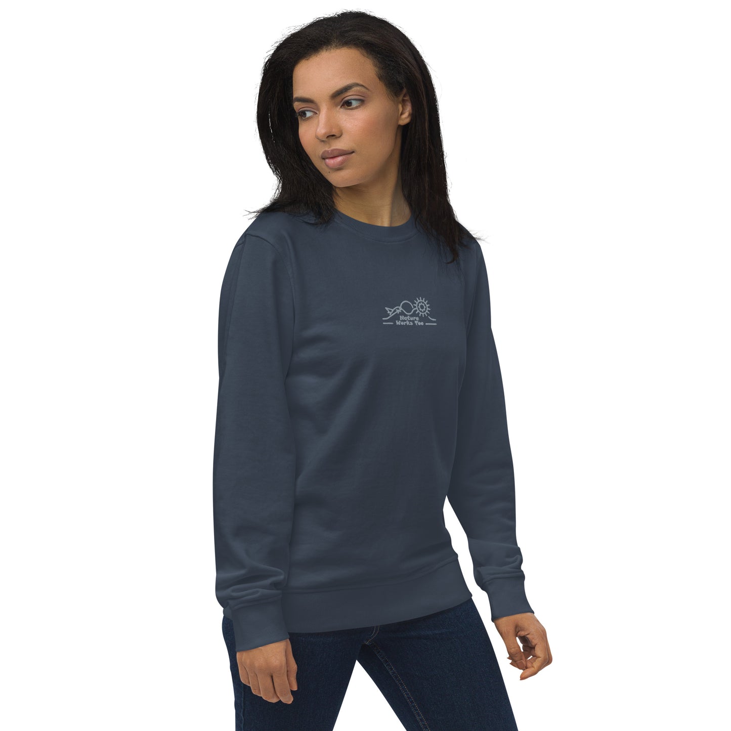 Unisex Organic Sweatshirt: Nature Works Too | Owl Embroidered Sustainable Fashion USA Dudeily