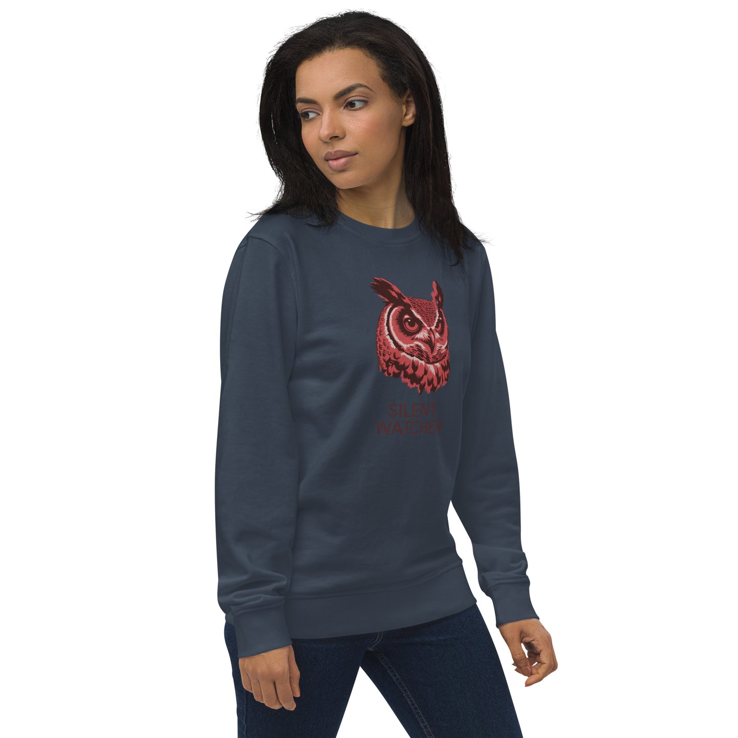 Unisex Organic Sweatshirt: 'Silent Watcher' in Fall | Ethical Owl Clothing USA Dudeily