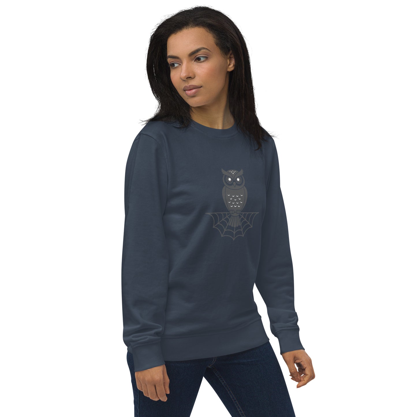 Unisex Organic Sweatshirt: Halloween Owl Spooky Sustainable Style | Eco-Friendly USA Dudeily