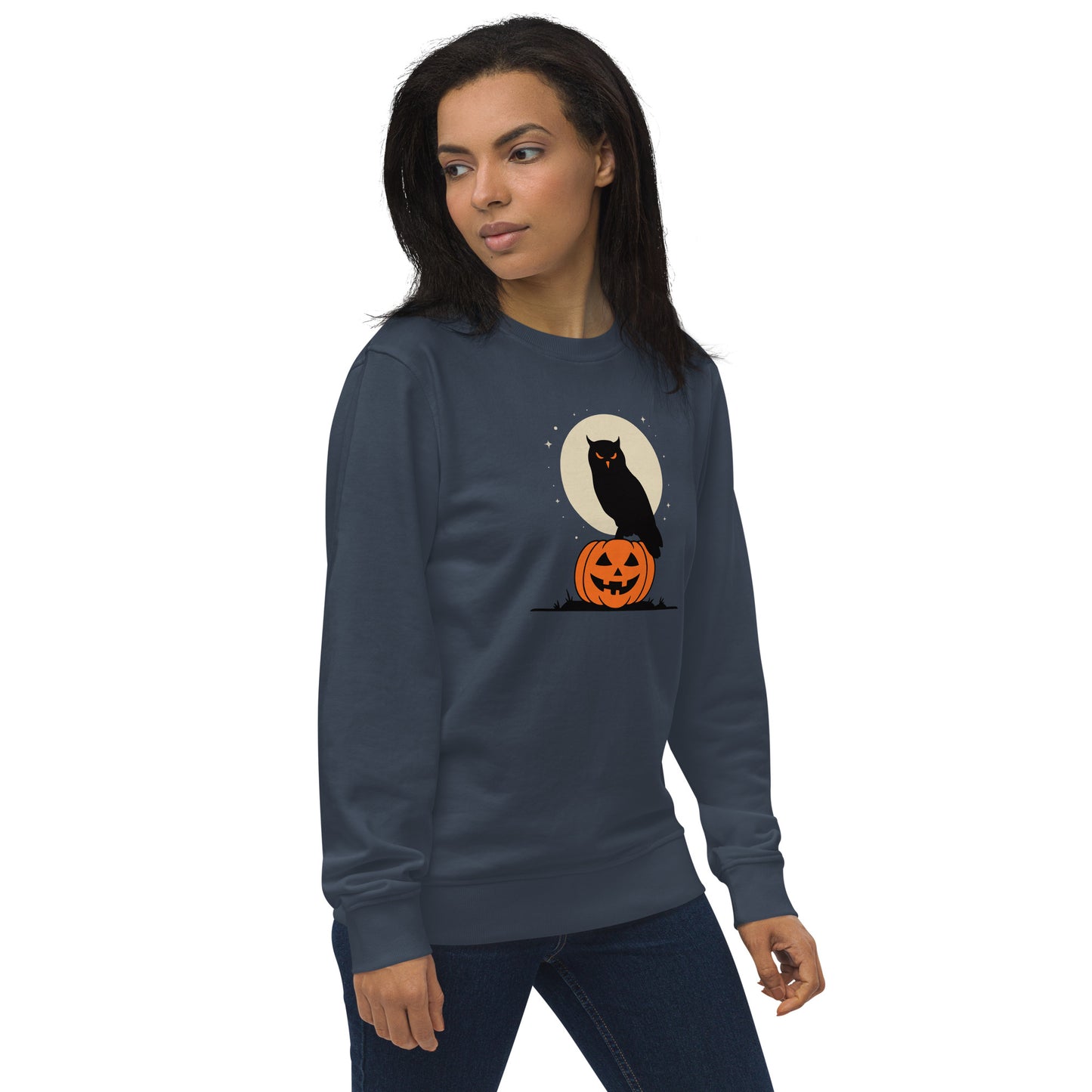 Unisex Organic Sweatshirt: Halloween Owl Cozy Eco-Friendly Style USA Dudeily