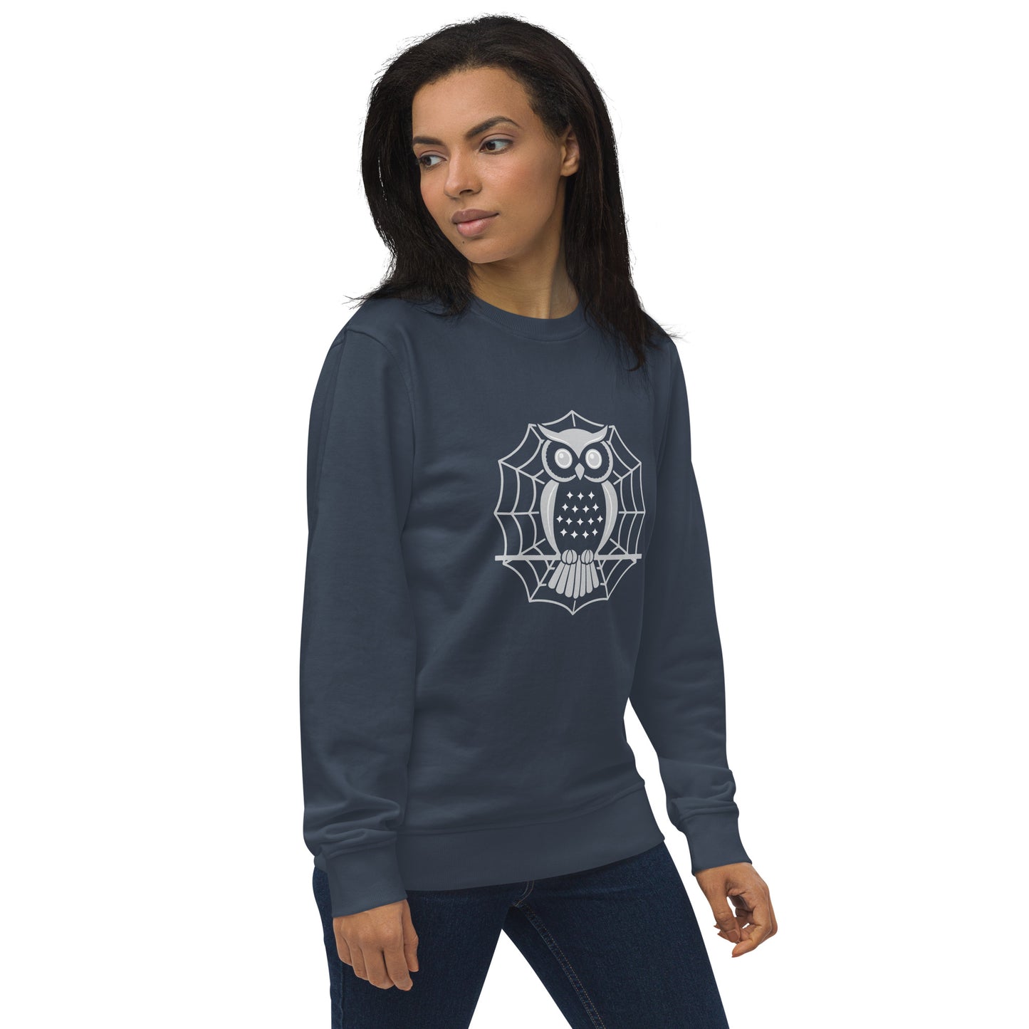 Unisex Organic Sweatshirt: Halloween Owl Cozy Sustainable Style USA French Navy Dudeily