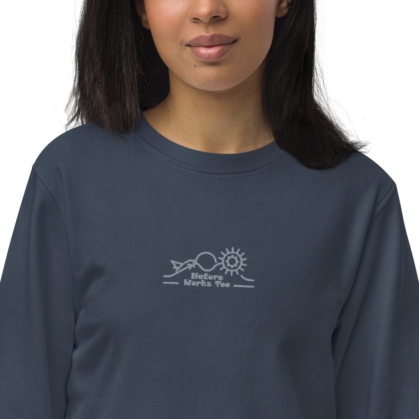 Unisex Organic Sweatshirt: Nature Works Too | Owl Embroidered Sustainable Fashion USA Dudeily