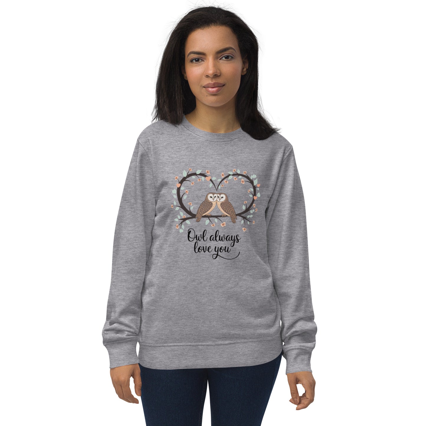 Owl-Themed Unisex Organic Sweatshirt | Sustainable & Cozy Fashion Grey Melange Dudeily