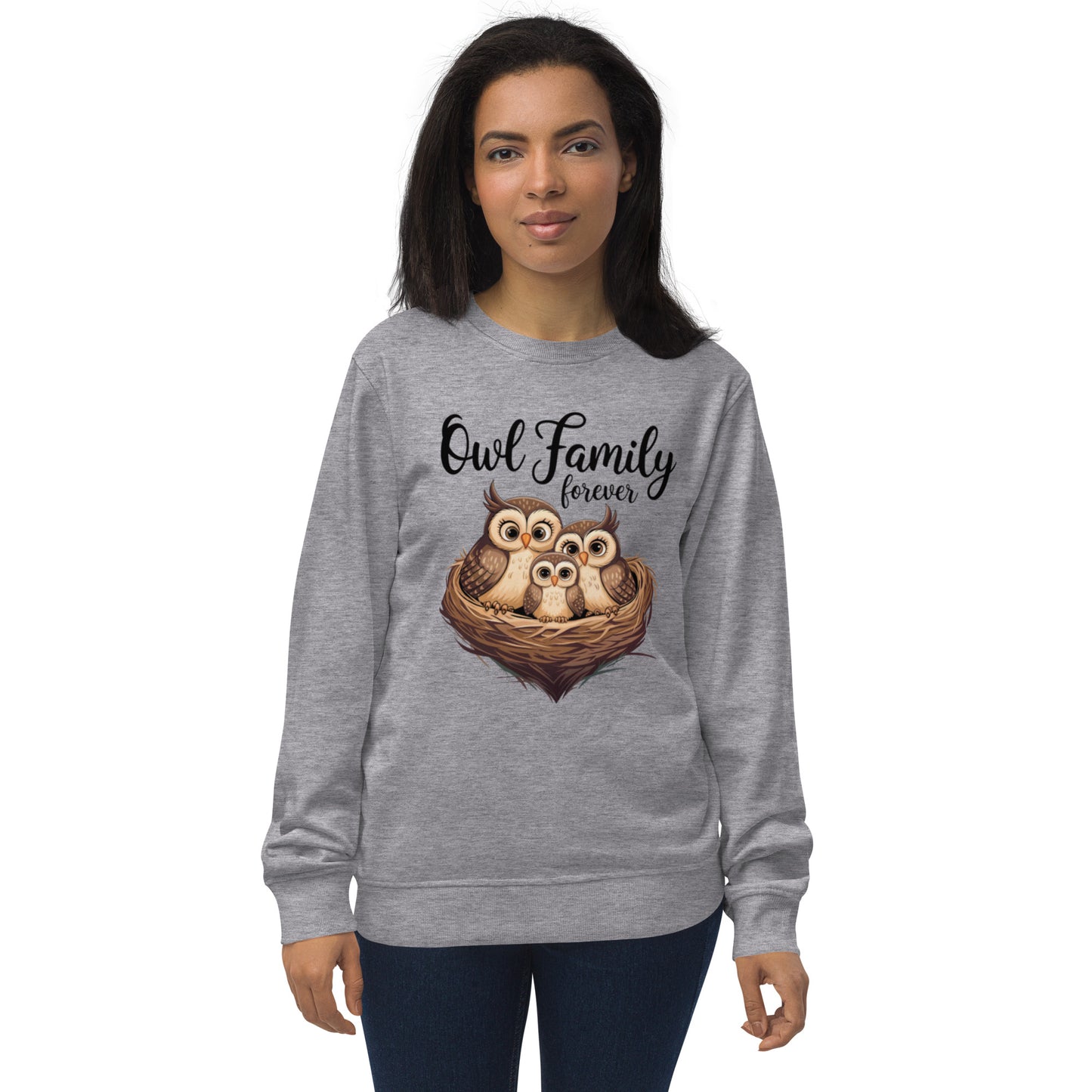 Owl-Themed Unisex Organic Sweatshirt | Eco-Friendly & Stylish Grey Melange Dudeily
