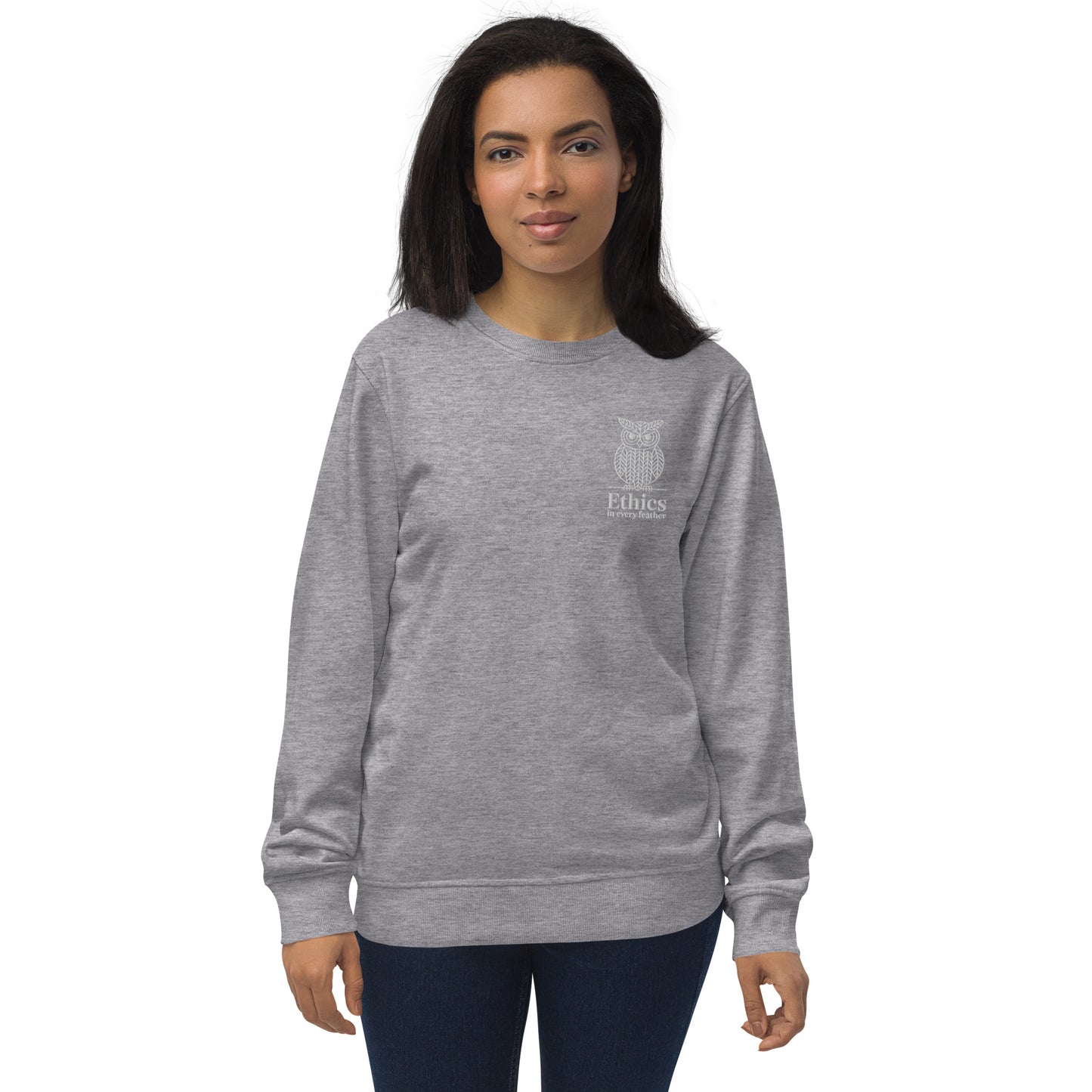 Owl Unisex Organic Sweatshirt – "Ethics in Every Feather" | Sustainable Fashion USA Grey Melange Dudeily