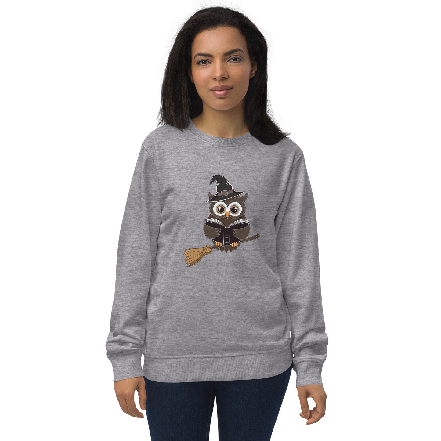 Unisex Organic Sweatshirt: Halloween Owl Cozy Eco-Friendly Style USA Grey Melange Dudeily