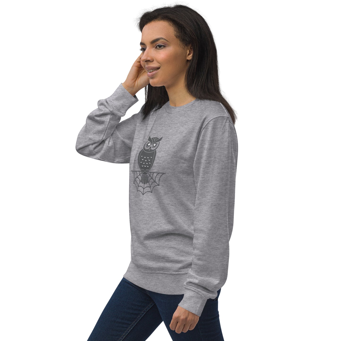 Unisex Organic Sweatshirt: Halloween Owl Spooky Sustainable Style | Eco-Friendly USA Dudeily